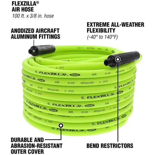 Legacy HFZ38100YW2  Flexzilla 3/8" x 100' Air Hose Assembly with 1/4" Male NPT Fittings Image 2