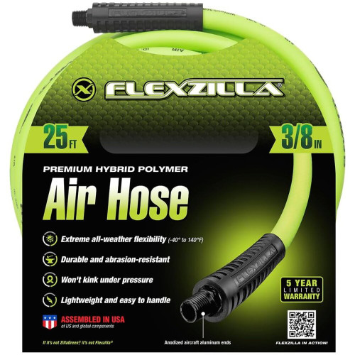 Legacy HFZ3825YW2  Flexzilla 3/8" x 25' Air Hose Assembly with 1/4" Male NPT Fittings Image 1