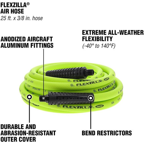 Legacy HFZ3825YW2  Flexzilla 3/8" x 25' Air Hose Assembly with 1/4" Male NPT Fittings Image 2