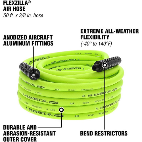 Legacy HFZ3850YW2  Flexzilla 3/8" x 50' Air Hose Assembly with 1/4" Male NPT Fittings Image 2