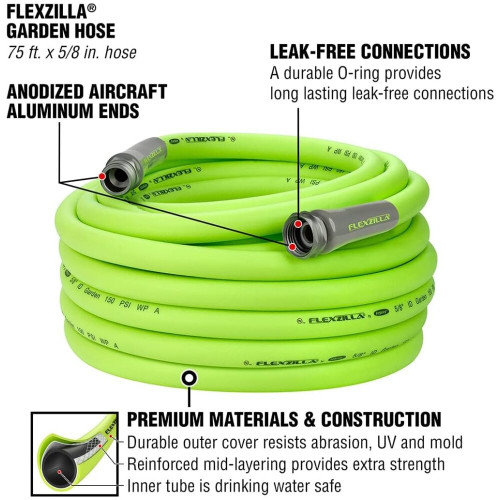 Legacy HFZG575YW  Flexzilla 5/8" x 75' Garden Water Hose Assembly with 3/4" Fittings Image 1