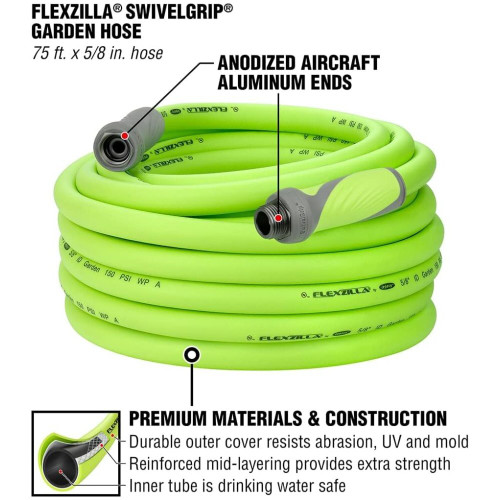 Legacy HFZG575YWS  Flexzilla SwivelGrip 5/8" x 100' Garden Water Hose Assembly with 3/4" Fittings Image 1