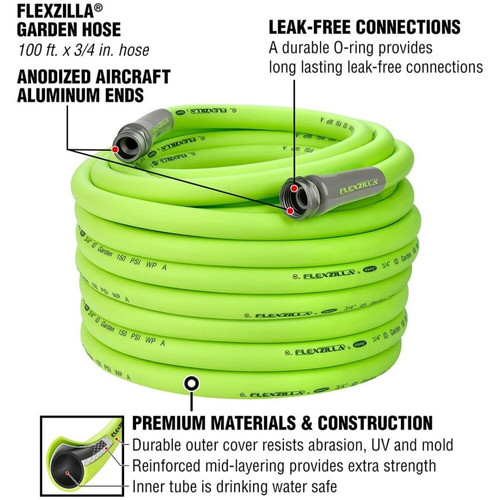 Legacy HFZG6100YW  Flexzilla 3/4" x 100' Garden Water Hose Assembly with 3/4" Fittings Image 1