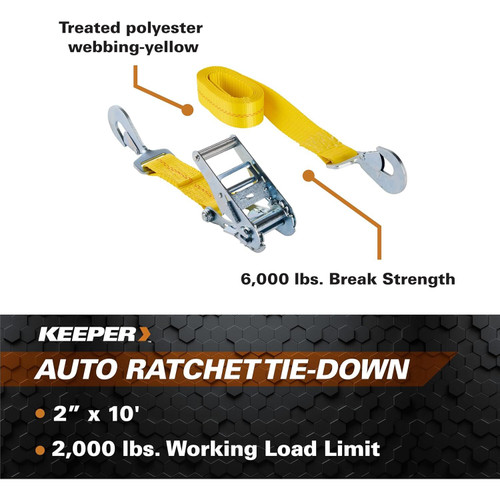 Keeper 04110  2" x 10' Ratchet Tie-Down with Twisted Snap Hooks Image 4