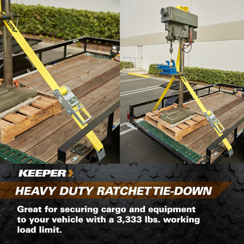 Keeper 04623  2" x 27' Heavy Duty Ratchet Tie-Down Strap with Flat Hooks Image 6