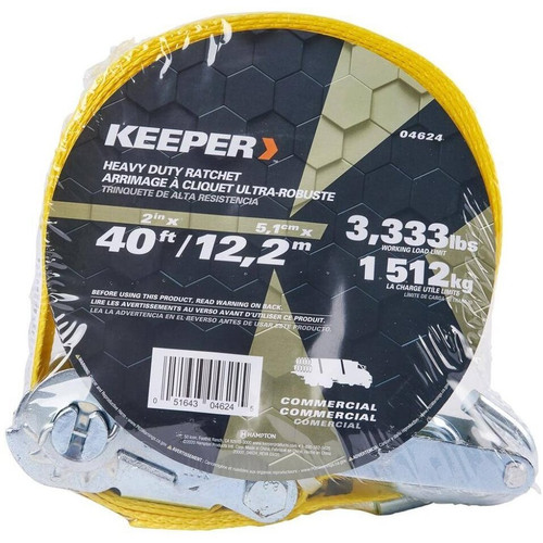 Keeper 04624  2" x 40' Hay Baler Ratchet Tie-Down Strap with J-Hooks Image 1