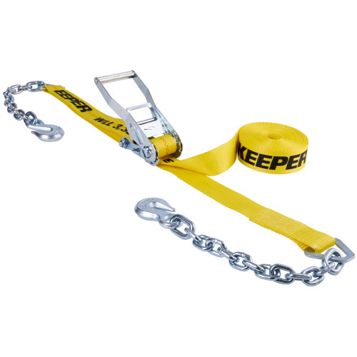 Keeper 04650  2" x 27' Heavy Duty Ratchet Tie-Down Strap with Chain Ends and Grab Hooks Image 0