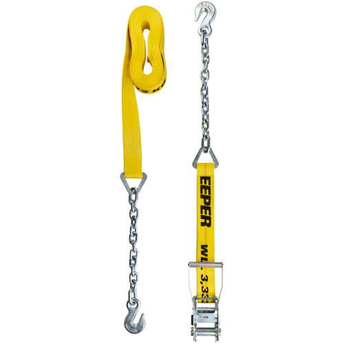 Keeper 04650  2" x 27' Heavy Duty Ratchet Tie-Down Strap with Chain Ends and Grab Hooks Image 4