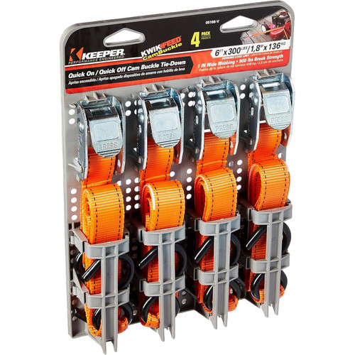 Keeper 05108-V  1" x 6' Cam Buckle Tie-Down Strap with Vinyl Coated S-Hooks - 4 Straps per Package Image 1