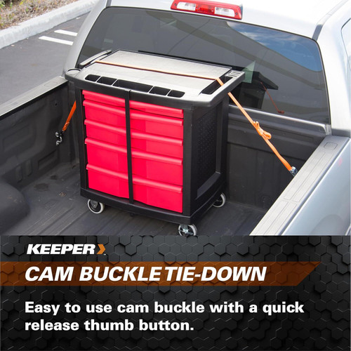 Keeper 05115  1" x 15' Cam Buckle Tie-Down Strap with Full-Size Vinyl Coated S-Hooks Image 3