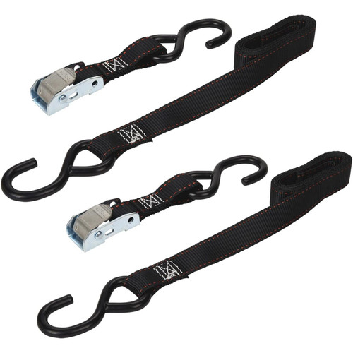 Keeper 05715  1" x 6' Motorcycle Cam Buckle Tie-Down Straps with  Full-Size Vinyl Coated S-Hooks - 2 Straps per Package Image 0