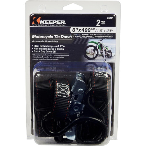 Keeper 05715  1" x 6' Motorcycle Cam Buckle Tie-Down Straps with  Full-Size Vinyl Coated S-Hooks - 2 Straps per Package Image 5