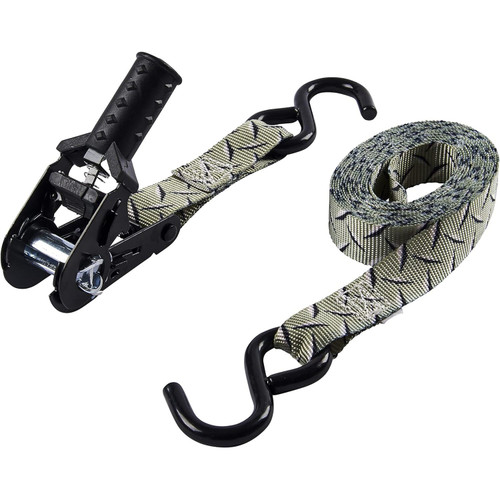 Keeper 47383  1" x 12' Pistol Grip Ratchet Tie-Down Strap in Diamond Plate Design with Vinyl Coated S-Hooks Image 1