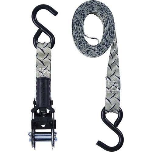 Keeper 47383  1" x 12' Pistol Grip Ratchet Tie-Down Strap in Diamond Plate Design with Vinyl Coated S-Hooks Image 2