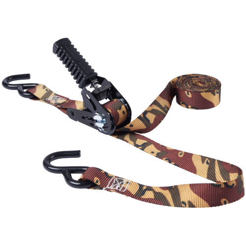 Keeper 85400  1" x 12' Pistol Grip Ratchet Tie-Down Strap in Desert Camo Design with Vinyl Coated S-Hooks Image 0 Keeper 85400  1" x 12' Pistol Grip Ratchet Tie-Down Strap in Desert Camo Design with Vinyl Coated S-Hooks Image 0