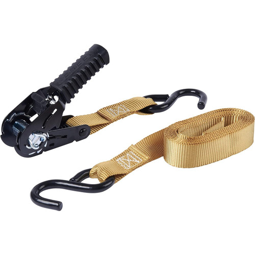 Keeper 85402  1" x 12' Pistol Grip Ratchet Tie-Down Strap in Khaki with Vinyl Coated S-Hooks Image 1