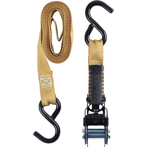 Keeper 85402  1" x 12' Pistol Grip Ratchet Tie-Down Strap in Khaki with Vinyl Coated S-Hooks Image 2