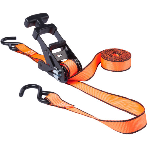 Keeper 85404  1" x 12' T-Handle Ratchet Tie-Down Strap in Hi-Viz Orange with Vinyl Coated S-Hooks Image 0