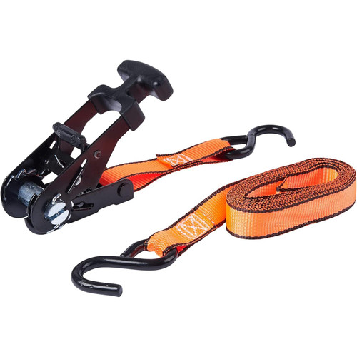 Keeper 85404  1" x 12' T-Handle Ratchet Tie-Down Strap in Hi-Viz Orange with Vinyl Coated S-Hooks Image 1