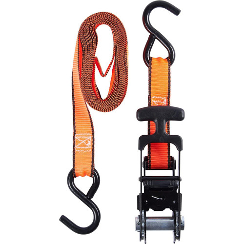 Keeper 85404  1" x 12' T-Handle Ratchet Tie-Down Strap in Hi-Viz Orange with Vinyl Coated S-Hooks Image 2