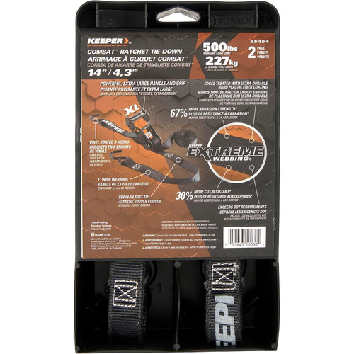Keeper 85454  1" x 14' Extreme Cut Resistant Combat Webbing Ratchet Tie-Down Straps with Vinyl Coated S-Hooks - 2 Straps per Package Image 2