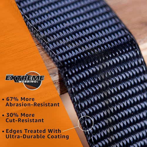 Keeper 85454  1" x 14' Extreme Cut Resistant Combat Webbing Ratchet Tie-Down Straps with Vinyl Coated S-Hooks - 2 Straps per Package Image 4