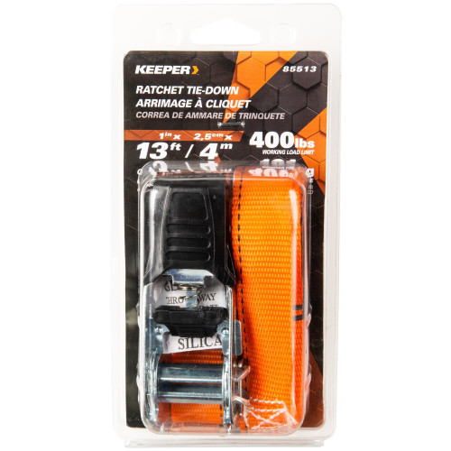 Keeper 85513  1" x 13' Ratchet Tie-Down Strap with Vinyl Coated S-Hooks Image 1