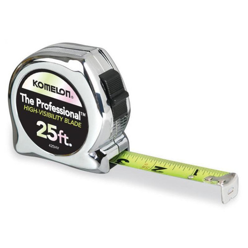 Komelon 425IEHV  Tape Measure 1" X 25' Hi-Vis Chrome Inch/Engineer Scale Image 0