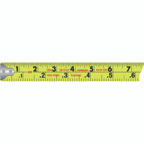 Komelon 425IEHV  Tape Measure 1" X 25' Hi-Vis Chrome Inch/Engineer Scale Image 2