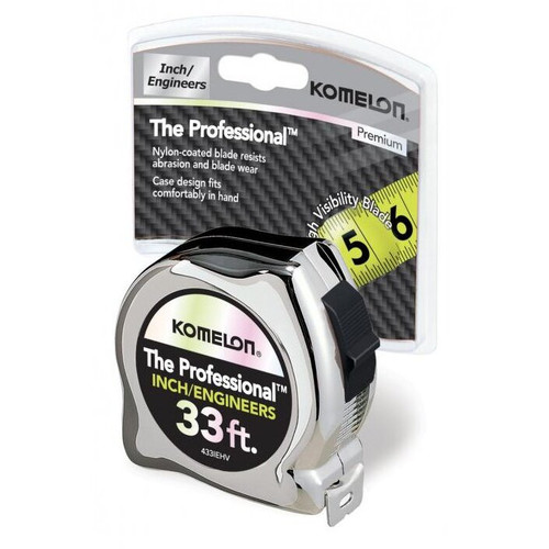 Komelon 433IEHV  Tape Measure 1" X 33' Hi-Vis Chrome Inch/Engineer Scale Image 0