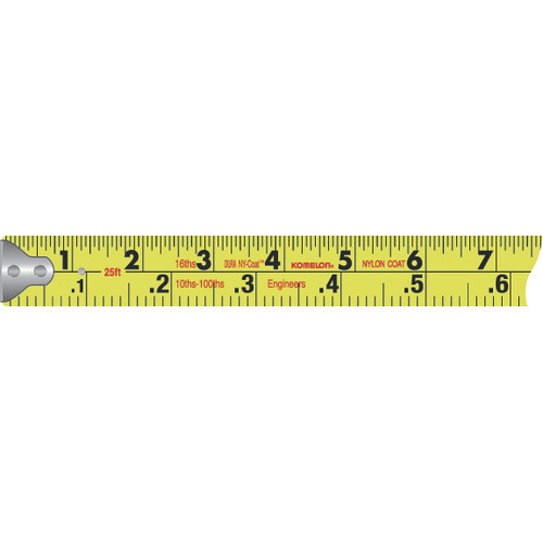 Komelon 433IEHV  Tape Measure 1" X 33' Hi-Vis Chrome Inch/Engineer Scale Image 1