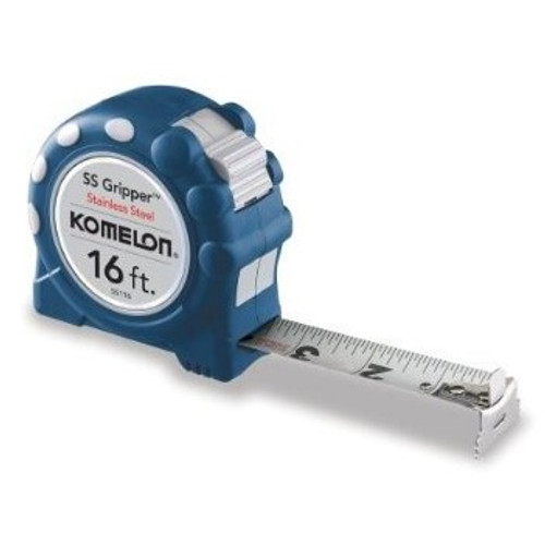 Komelon SS116  16' x 1" Stainless Steel Rubber Gripper Tape Measure Double Sided Blade Image 0