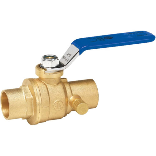 Homewerks 119-4-34  Brass Ball Valve 3/4" CU x 3/4" CU Solder 500Ppsi Quarter Turn with Drain Image 0