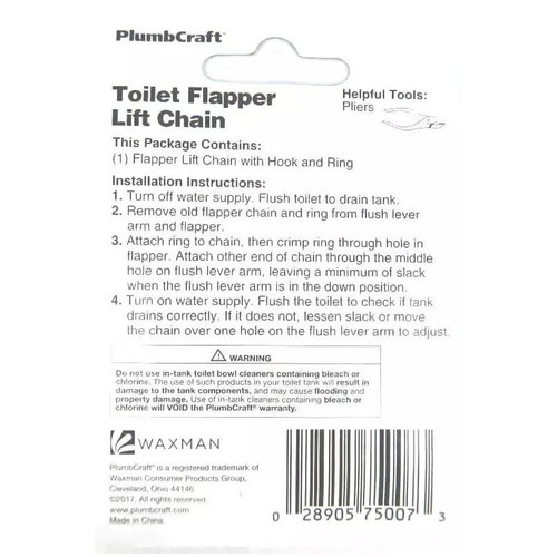 PlumbCraft 7500700T  Replacement Toilet Flapper Stainless Lifiing Chain Image 2