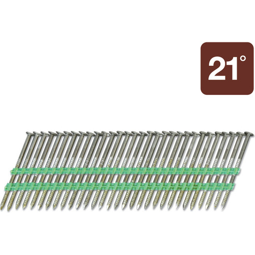 Metabo HPT 10103HPT   2-3/8" x 0.113" Ring Shank Full Round Head Bright Basic Plastic Strip 21° Sheathing Nails - 5000 per Box Image 0