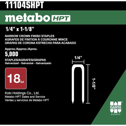 Metabo HPT 11104SHPT  1-1/8" x 18-Gauge 1/4" Crown Electro Galvanized Chisel Point Finish Staples - 5000 per Box Image 2