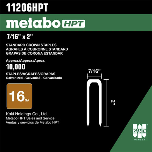 Metabo HPT 11206HPT  2" x 16 Gauge 7/16" Standard Crown Electro Galvanized Staples 10000 per Box Image 2