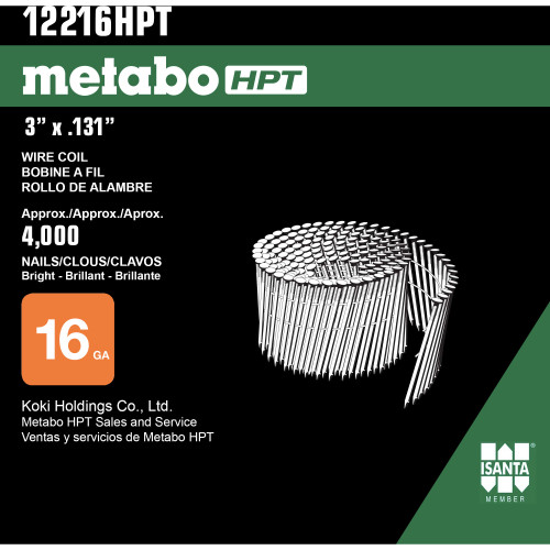 Metabo HPT 12216HPT  3" x 0.131" Full Round Head Bright Basic Smooth Shank Wire Coil Framing Nails - 4000 per Box Image 2