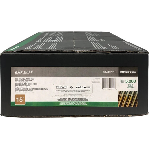 Metabo HPT 12221HPT  2-3/8" x 0.113" ull Round Head Bright Basic Smooth Shank Wire Coil Framing Nails - 5000 per Box Image 1
