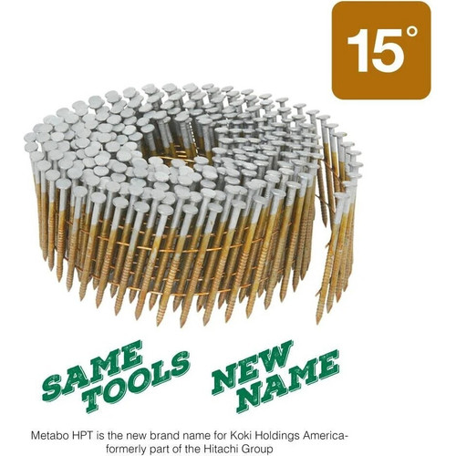 Metabo HPT 13365HHPT  2" x 0.092" Full Round Head Ring Shank Hot Dipped Galvanized 15° Wire Coil Siding Nails - 3600 per Box Image 3
