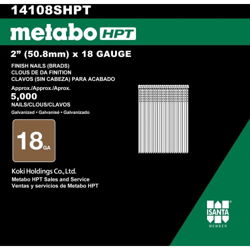 Metabo HPT 14108SHPT  2" x 18 Gauge Electro Galvanized Straight Brad Nails - 5000 per Package Image 2