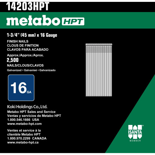 Metabo HPT 14203HPT  1-3/4" x 16 Gauge Electro Galvanized Straight Finish Nails - 2500 per Package Image 2