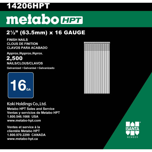 Metabo HPT 14206HPT  2-1/2" x 16 Gauge Electro Galvanized Straight Finish Nails - 2500 per Package Image 2