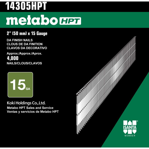 Metabo HPT 14305HPT  2" x 15 Gauge Smooth Basic Bright "DA" Style Angled Finish Nails - 4000 per Package Image 1