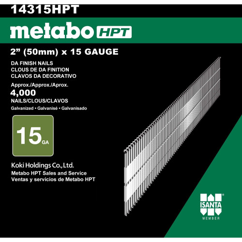 Metabo HPT 14315HPT  2" x 15 Gauge Electro Galvanized "DA" Style Angled Finish Nails - 4000 per Package Image 1