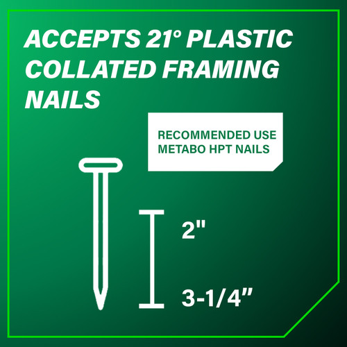Metabo HPT NR83A5  21 Degree 3-1/4" Plastic Collated Framing Nailer with Depth Adjustment Image 6