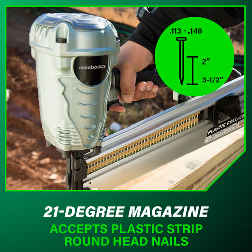 Metabo HPT NR90AES1  21 Degree 3-1/2 Inch Plastic Collated Framing Nailer Image 7