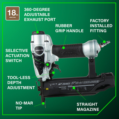Metabo HPT NT50AE2  18 Gauge 2 Inch Brad Nailer Image 2