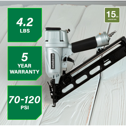 Metabo HPT NT65MA4  2-1/2 Inch 15 Gauge Angled Finish Nailer with Air Duster Image 1