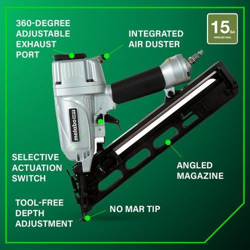 Metabo HPT NT65MA4  2-1/2 Inch 15 Gauge Angled Finish Nailer with Air Duster Image 3